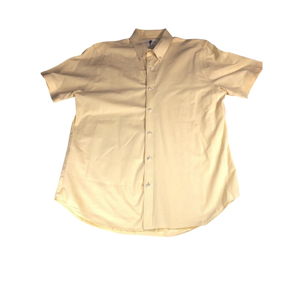 Men’s Black Brown 1826 Dress Shirt  Size Large Yellow Short Sleeve